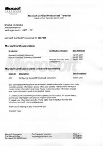 Microsoft Certified Professional Transcript